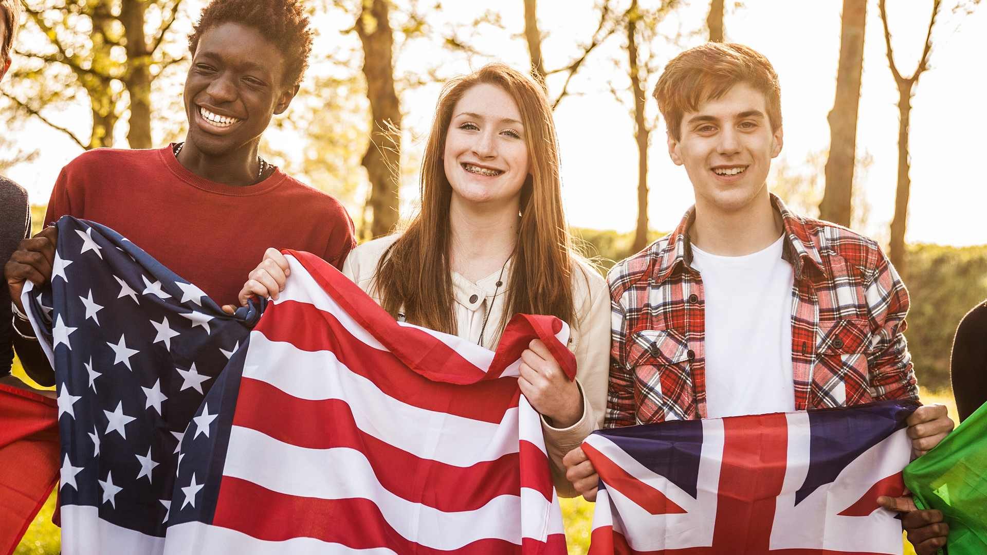 Group of teenager with national flags