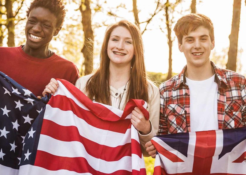 Group of teenager with national flags