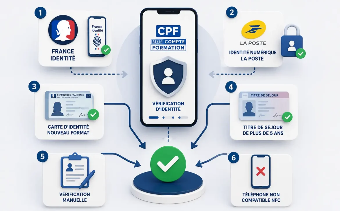 Vérification d'identité CPF avec France Identité, Identité Numérique La Poste et validation manuelle selon votre profil