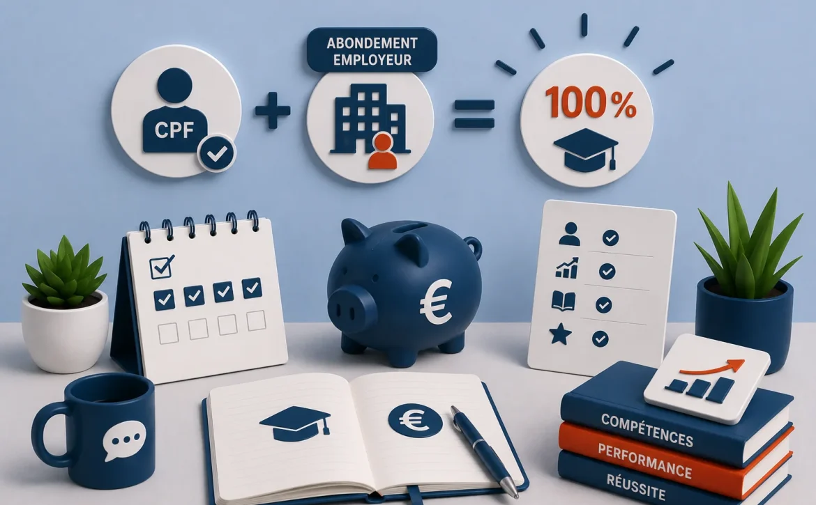 CPF et abondement employeur : illustration expliquant comment financer 100 % d'une formation en anglais pour les salariés.