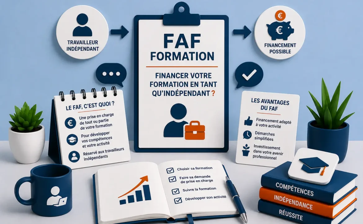 Illustration du FAF expliquant comment financer une formation en anglais en tant que travailleur indépendant.