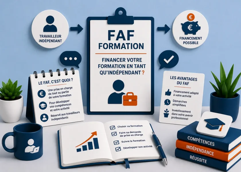 Illustration du FAF expliquant comment financer une formation en anglais en tant que travailleur indépendant.
