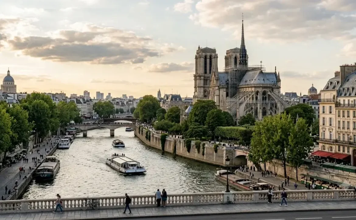 Vue de Paris avec Notre-Dame illustrant les cours d'anglais du soir à Paris pour les adultes et les actifs
